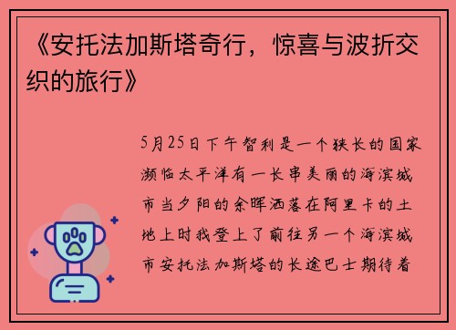《安托法加斯塔奇行，惊喜与波折交织的旅行》